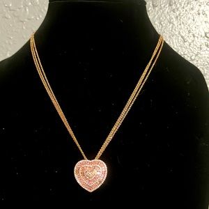 Sparkly pink heart with rose gold tone triple chain